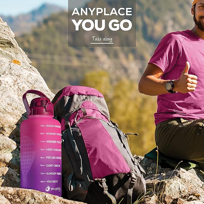 Motivational Water Bottle with Straw & Handle,One Gallon Water Bottle 128 oz/3.8L,Reusable Water Jug, Achieve All-Day Hydration SpillProof, BPA FREE