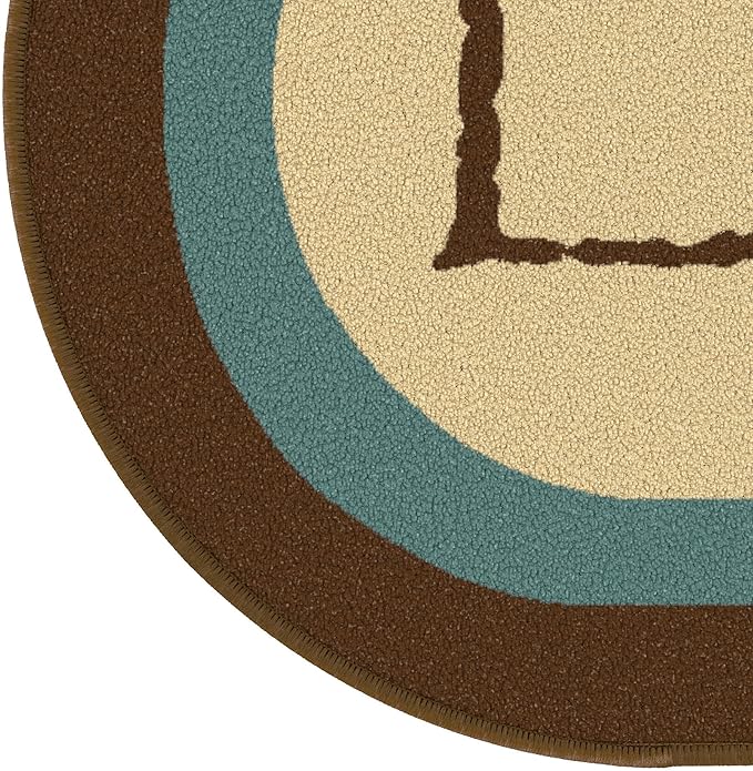 Ottomanson Laundry Collection Non-Slip Rubberback Bordered Design 2x5 Laundry Room Runner Rug, 20" x 59" Oval, Beige