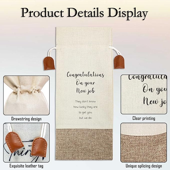 New Job Gifts Wine Bag, New Job Wine Champagne Bag, Cotton Linen Wine Gift Bag With Drawstring, Retirement, New Beginning Gifts For Leaving Coworker, Going Away Work Friend-39