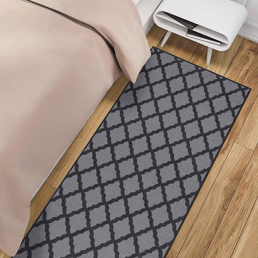 Ottomanson Glamour Collection Non-Slip Rubberback Moroccan Trellis Design 2x6 Indoor Runner Rug, 2'2" x 6', Dark Gray