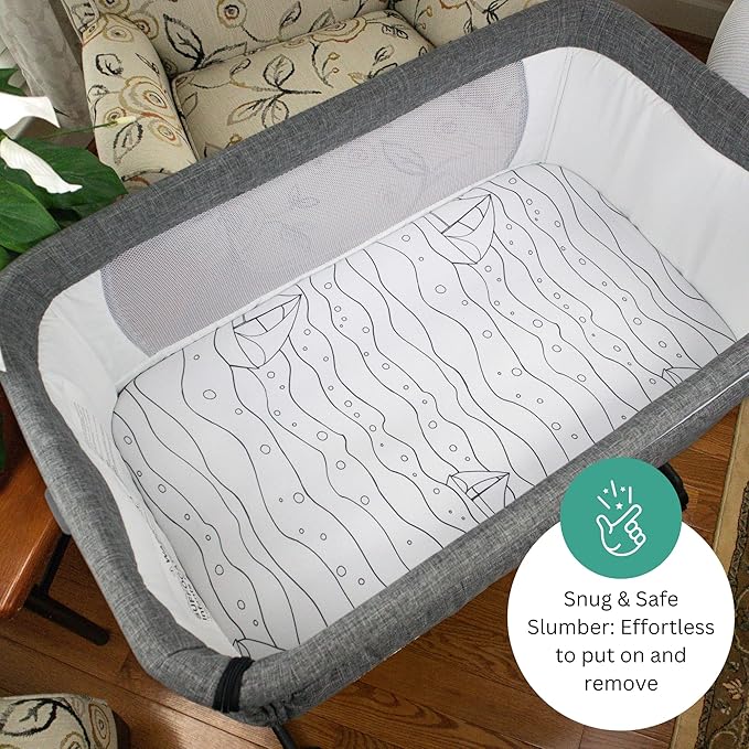 Bassinet Sheets for Ronbei, Baby Joy, Baby Delight Beside Me Dreamer, and Nordmiex Bassinet, 4 Pack, 33x20 Inch, Ultra Soft, Breathable Snug Fit, Unisex Boys Girls, Gray White (Ocean Fish Theme)