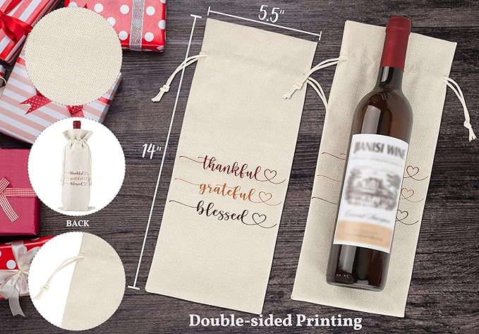 Thankful Grateful Blessed Wine Gift Bag,Thank You Gifts for Colleagues,Friends,Employee,Bosses,Gift for Encouragement,Appreciation Gifts,Retirement Gift Bag,Reusable Wine Bags With Drawstring,L43