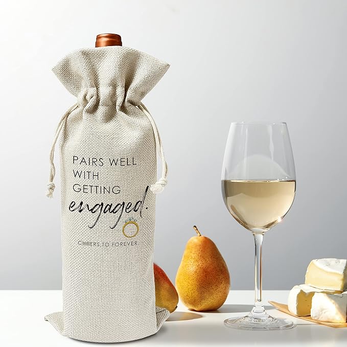 Engagement Wine Gift Bags - Engagement Gift for Couples, Gift for her, Bride Gift - Reusable Burlap With Drawstring Gift Bag (5.5"x 13.5")-1 Pcs/jiu022