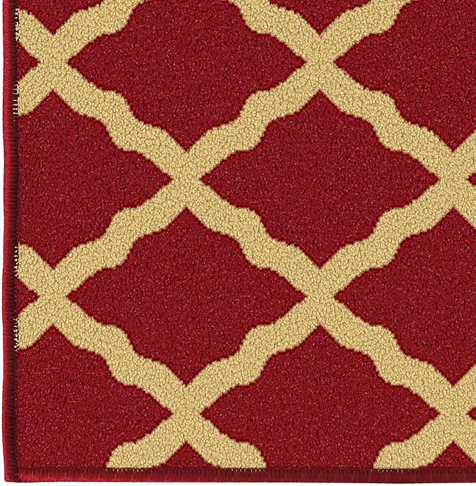 Ottomanson Ottohome Collection Non-Slip Rubberback Elegant Trellis Design 2x5 Indoor Runner Rug, 20" x 59", Red