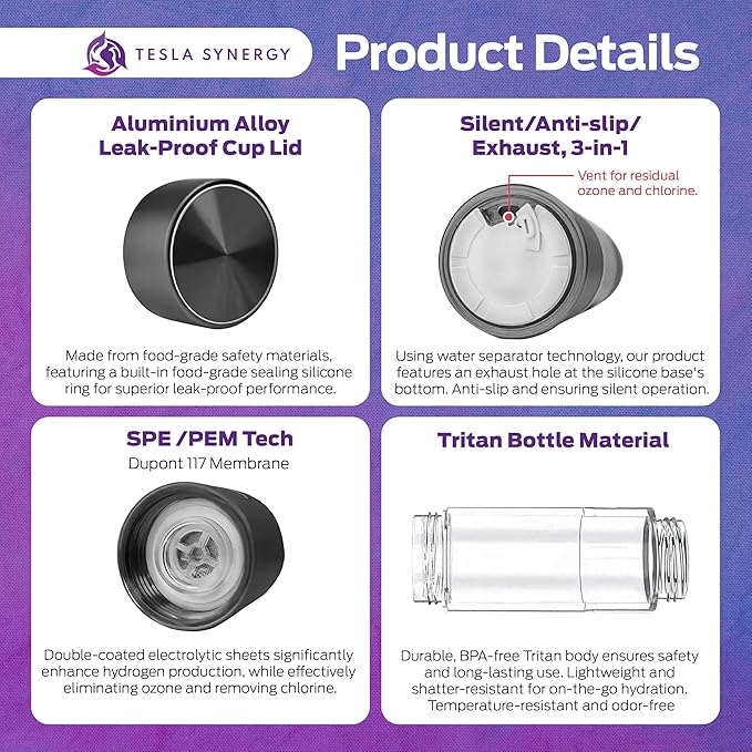 Tesla H2 Bottle Premium Hydrogen Water Bottle, Hydrogen-Rich Water Bottle, Hydrogen Water Generator, H2 Water Bottle, Portable Hydrogen Water Bottle, Hydrogen Water Maker, Hydrogen Water Machine