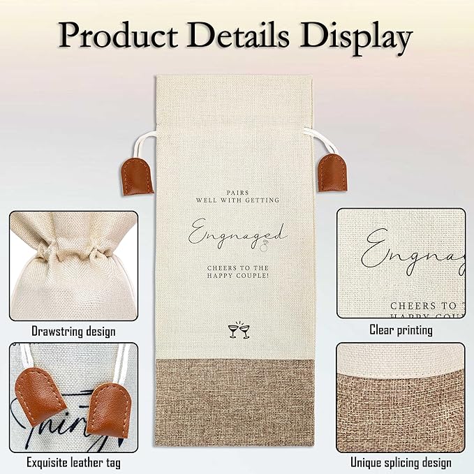 Wedding Wine Bag, Engagement Gifts for Couples, Cotton Linen Wine Gift Bag With Drawstring, Mr and Mrs Marriage Wedding Gifts, Bridal Shower Gift for Women Besties Friends, Bachelorette Party-27
