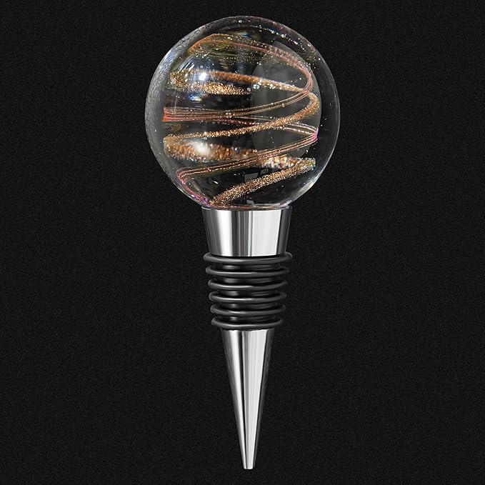 Murano Glass Art Wine Bottle Stopper with Purple and Champagne Glass Ball, Beverage Bottle Stoppers For Gifts, Bar, Holiday Party, Wedding, Pack of 1