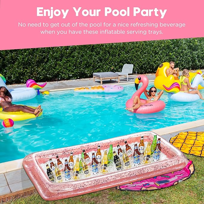 HBlife 3 PCS Inflatable Serving Bar, Inflatable Buffet Cooler for Outdoor Party, BBQ, Luau, Salad Ice Tray Food Drink Containers with Drain Plug and 1 Hand Air Pump,