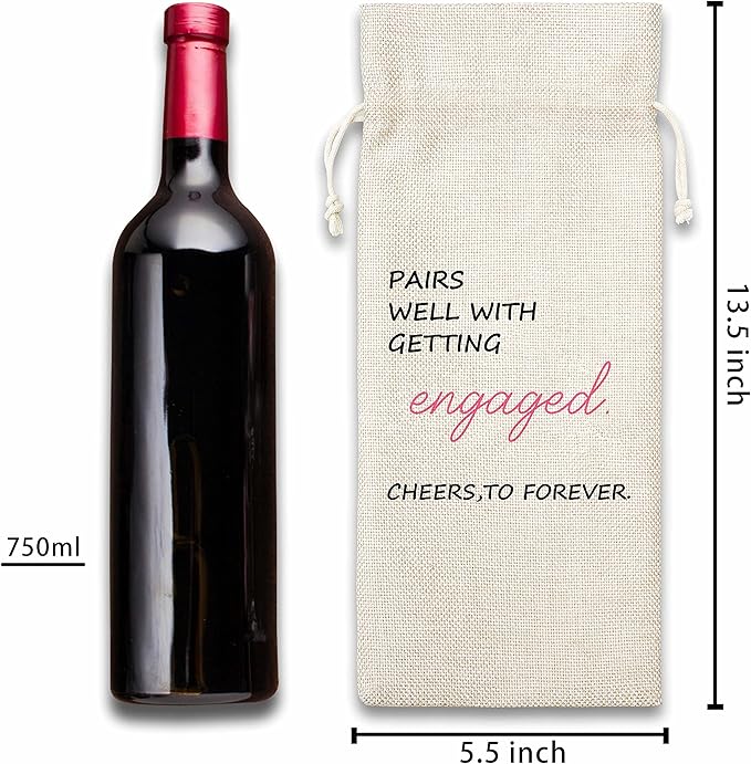 Engaged Gift Wine Bag,Gift For Wedding,Couple,Cotton linen Drawstring Wine Bag(1 Pcs) - WB012