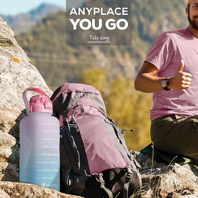 Motivational Water Bottle with Straw & Handle,One Gallon Water Bottle 128 oz/3.8L,Reusable Water Jug, Achieve All-Day Hydration SpillProof, BPA FREE