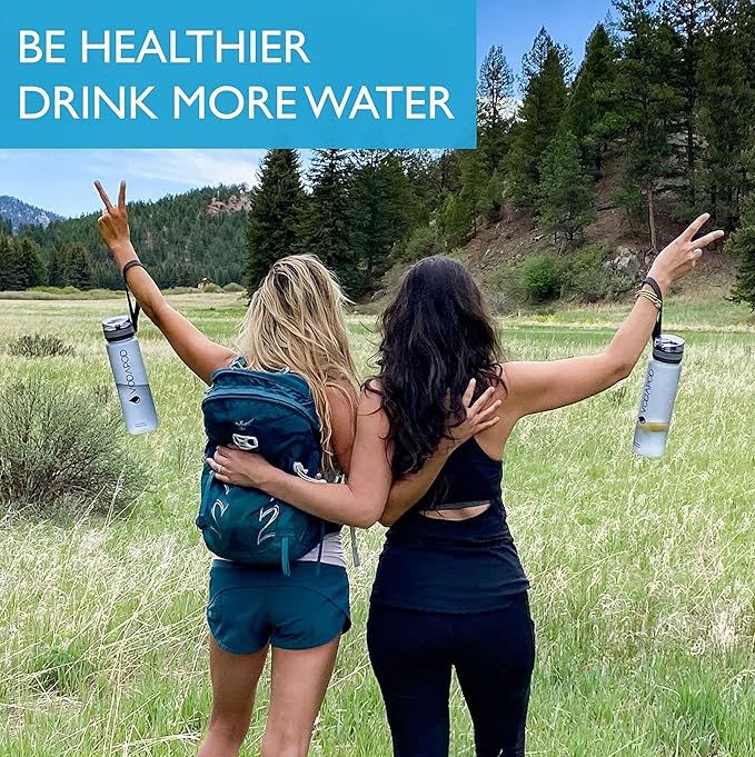 Motivational Water Bottle with Time Marker | 32oz Daily Water Intake Bottle | Gym Sports Water Bottle | Fruit Infuser Screen | 1 Liter BPA-Free Durable Leakproof with Eco-Friendly Brush