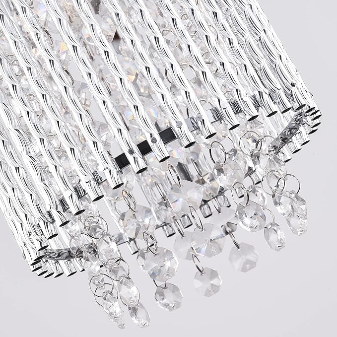 Mini Crystal Pendant Lighting 1 Light Modern Hanging Light Fixtures Small Cylinder Chrome Chandelier for Kitchen Island Dining Room