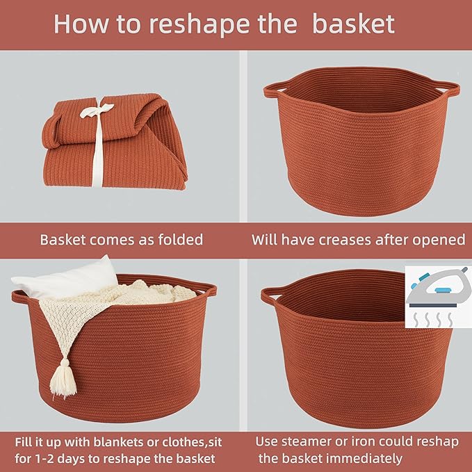 Large Cotton Rope Basket Blankets Basket Living Room 22"x14" Toy Basket for Kids and Dogs Rope Storage Basket for Nursery Woven Laundry Basket for Clothes Towels Baby Toy Storage round rustic