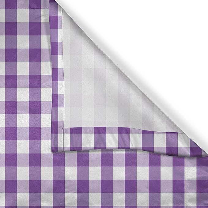 Ambesonne Checkered Kitchen Curtains, Purple and White Colored Gingham Checks Rows Picnic Theme Vintage Style Print, Window Drapes 2 Panel Set for Kitchen Cafe Decor, 55" x 39", Purple White