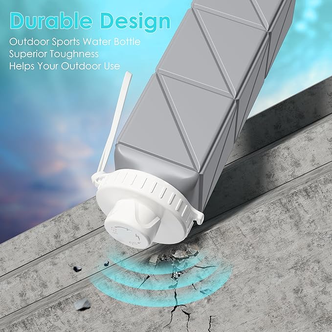 Collapsible Water Bottles,BPA-Free Leak-Proof Silicone Foldable Water Bottle Cup 20.6oz,Durable Lightweight Bottle for Gym Travel Camping Hiking Running (Grey)