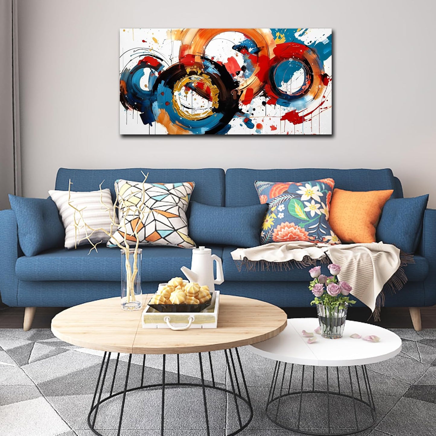 Abstract Wall Art Large Canvas Prints Modern Living Room Bedroom Home Office Wall Decor Framed Colorful Circle Abstract Picture Ready to Hang Size 20x40