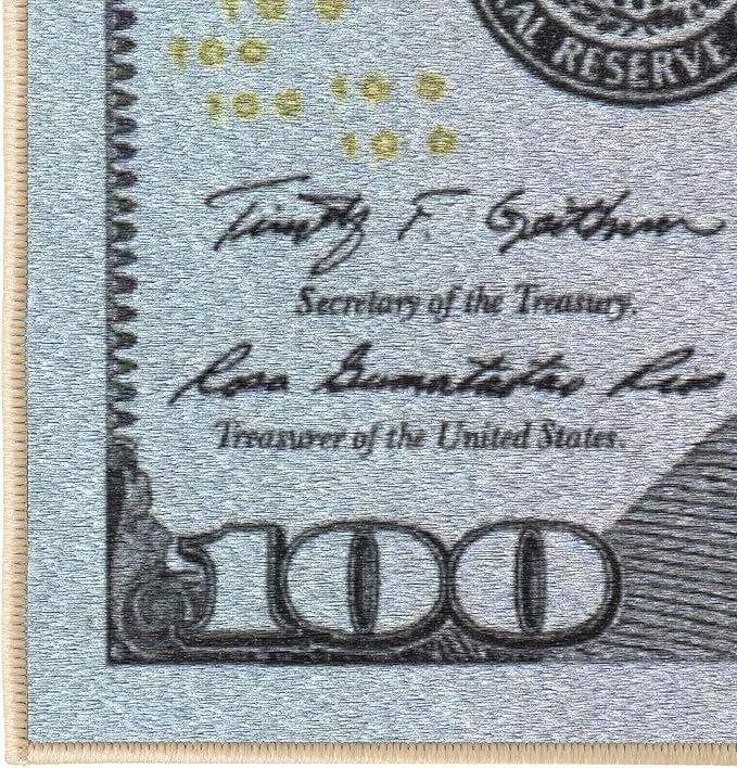 Machine Washable $100 Bill Design Non-Slip Rubberback 22x53 Modern Runner Rug for Hallway, Kitchen, Bedroom, 22" x 53", Multicolor