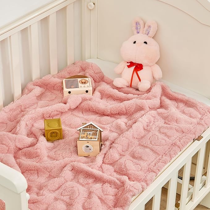 Fleece Baby Blanket Heart Checkered Blanket, Ultra Soft Cozy Baby Blankets for Girls Boys, Fluffy Infant Toddler Newborn Receiving Blankets for Crib Stroller 30”×40” (Dark Pink)