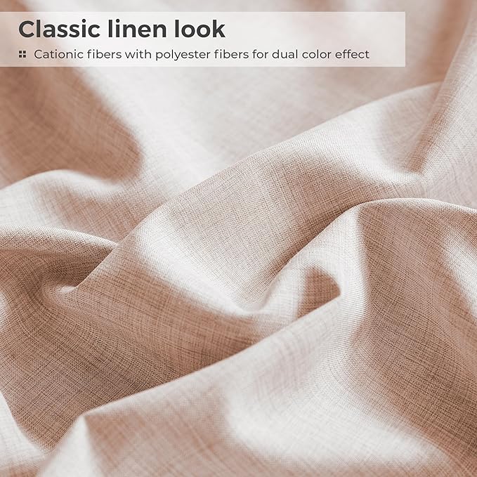 Full Sheets Light Pink, Ultral Soft Cationic Linen Look Sheets, Luxury Cooling Cozy Bed Sheet Set with Non-Slip Fitted Sheet
