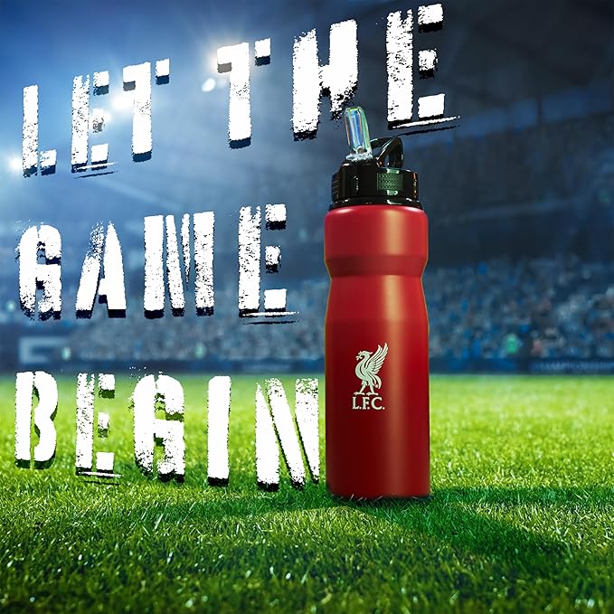 Liverpool FC Water Bottle with Straw - Metal Water Bottle for Soccer Fans Sports Work School Gym Liverpool Gifts for Men
