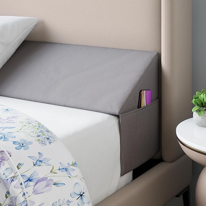 Wedge Pillow Headboard Bed Gap Filler Full - Headboard Pillow Full Size 54 X 10 X 6 - Long Pillow for Bed Wedge Gap Filler with Large Pocket for Bed Accessories - Mattress Gap Filler (Grey)