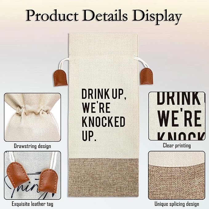 Woukaup Pregnancy Announcement Wine Bag, Wine Champagne Bottle Gift Bag, Cotton Linen Wine Gift Bag With Drawstring, Baby Announce, Pregnancy Announcement Gift Grandparents, Friend Aunt Uncle-18