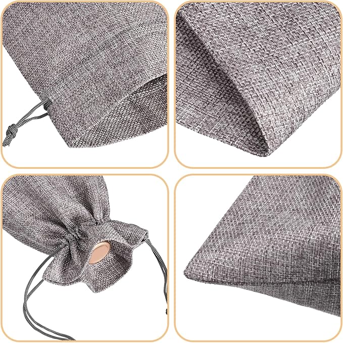 uxcell Burlap Wine Bags with Drawstrings, 12Pcs Wine Gift Bags Reusable Wine Bottle Bags with Ropes and Tags for Wedding, Birthday, Travel (14 x 6.3 In, Grey)