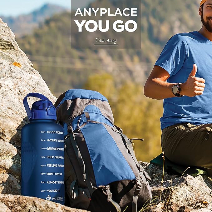 Motivational Water Bottle with Straw & Handle,One Gallon Water Bottle 128 oz/3.8L,Reusable Water Jug, Achieve All-Day Hydration SpillProof, BPA FREE