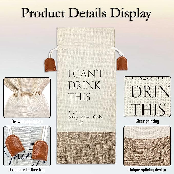 I Can't Drink This But You Can Wine Bag, Wine Champagne Bottle Gift Bag, Cotton Linen Wine Gift Bag With Drawstring, Baby Announce, Pregnancy Announcement Gift Wine Bag for Friends Parents-3