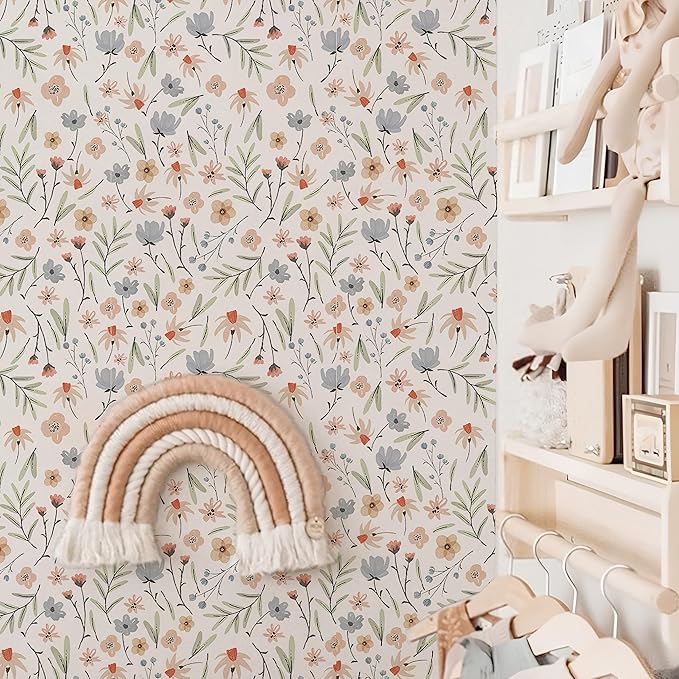 Floral Wallpaper Boho Flower Wall Decor Stickers Flower Leaf Wall Papers Botanical Plant Floral Leaves Wall Decals Peel and Stick Removable Boho Wallpapers for Nursery Bedroom Living Room Decor