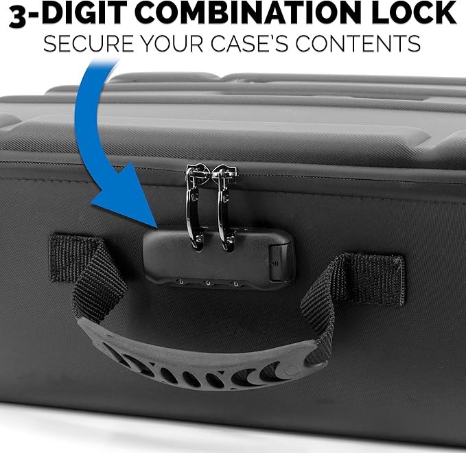 CASEMATIX Wine Travel Case for 3 Bottles with Locking Zipper, Shock-Absorbing Foam & Adjustable Carrying Strap - Protective Wine Suitcase for Storage, Padded Wine Bag Tote Alcohol Carrying Case