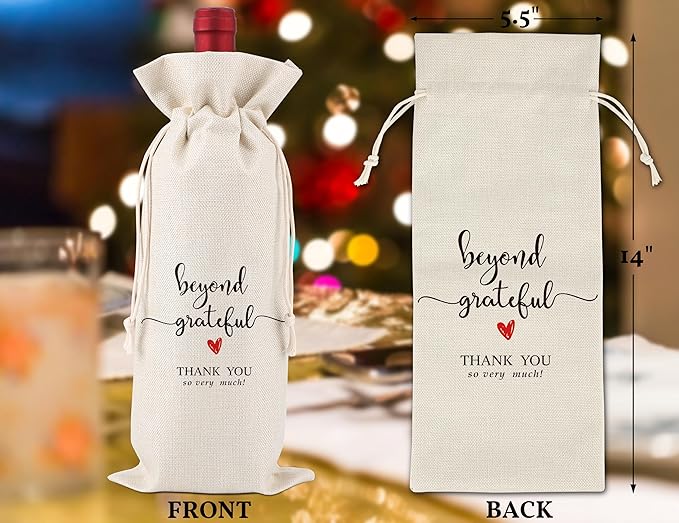 Grateful Wine Bag,Thank You Friend for the Gift,Party Thank You Favor,Family Holiday Gifts,Thank You Gifts for Colleagues,Employee,Family,Women,Social Workers,Bosses,1 Drawstring Gift Wine Bag,Q27