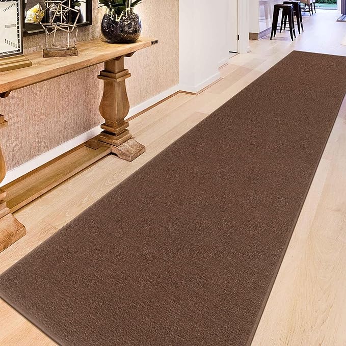 Machine Washable Modern Solid Design Non-Slip Rubberback 2x6 Traditional Runner Rug for Hallway, Kitchen, Bedroom, Living Room, 2'2" x 6', Brown
