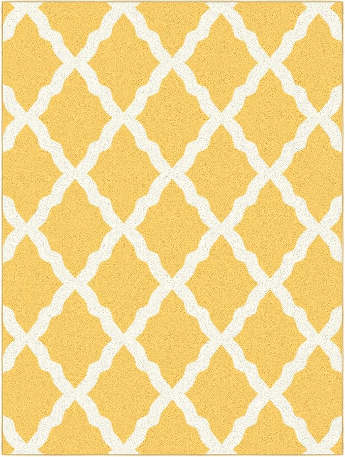 Machine Washable Moroccan Trellis Design Non-Slip Rubberback 5x7 Traditional Indoor Area Rug for Living Room, Bedroom, Dining Room, 5' x 6'6", Yellow