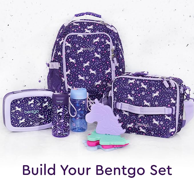 Bentgo Kids Water Bottle 2-Pack - Leak-Proof, Durable Tritan™, BPA-Free 15 oz Cup for Kids/Toddlers 3+; Flip-Up Straw; Dishwasher Safe for School/Sports/Daycare/Camp (Unicorn/Lavender Galaxy)