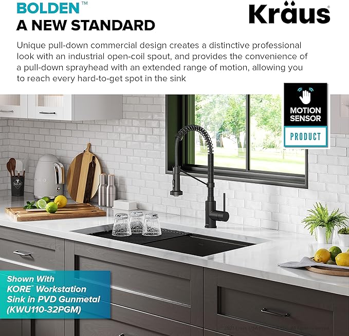 KRAUS Bolden Touchless Sensor Commercial Style 2-Function Single Handle Pull-Down Kitchen Faucet in Matte Black, KSF-1610MB