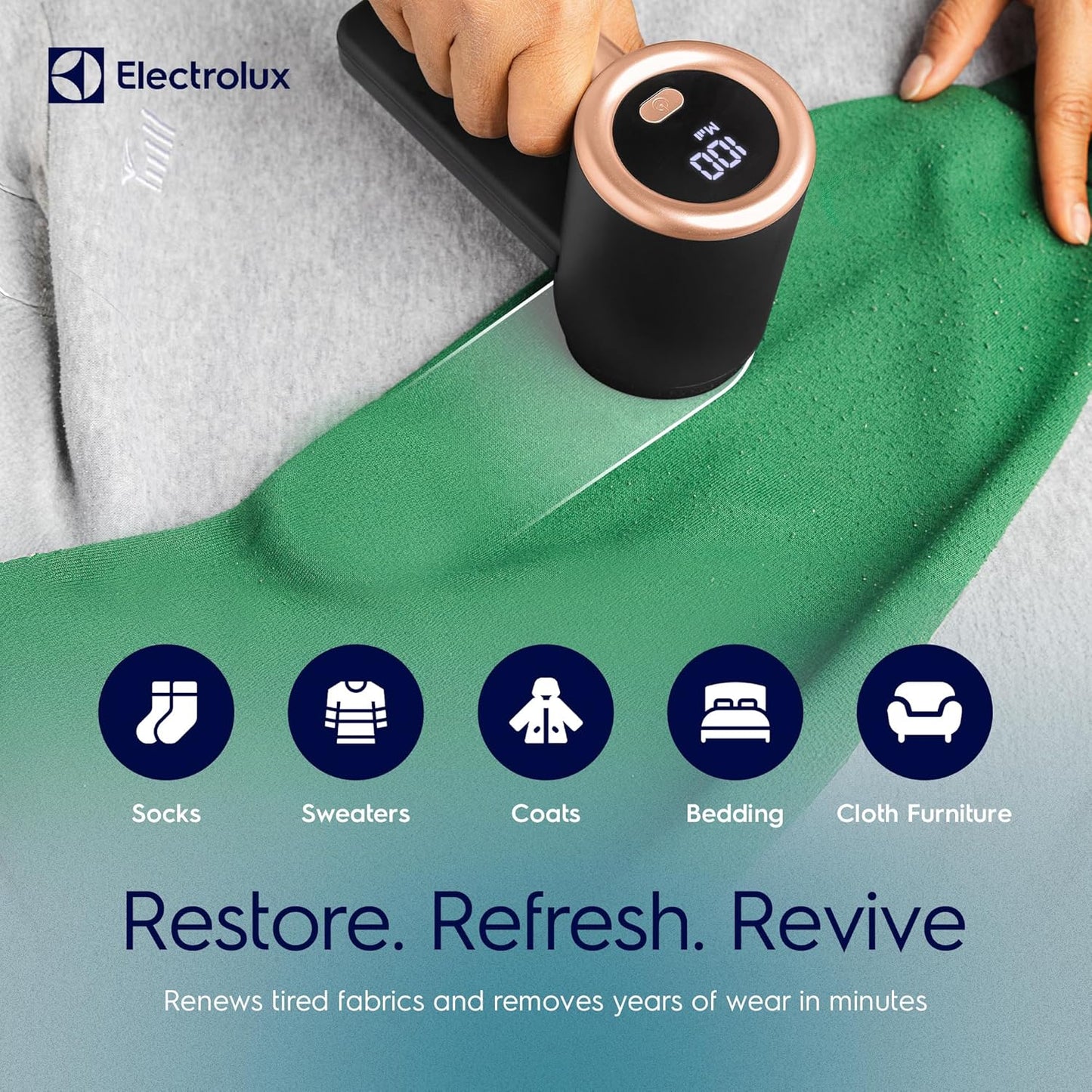 Electrolux Rechargeable Fabric Shaver | 3-Speed Lint Remover for Clothes & Furniture | Eliminates Fuzz & Pilling | Electric Lint Shaver with LED Display & Type-C Fast Charging Port - Black