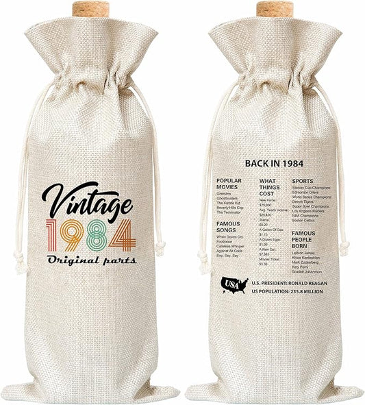 Tedea 40th Birthday Wine Gift Bag, Retro Vintage Back In 1984 Birthday Gift Wine Bag For Women Men, Best Friend, Coworker, Birthday Party Decorations, 1 Pc Wine Bag (G14)