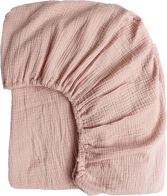Konssy Muslin Fitted Crib Sheets 100% Cotton Baby Crib Sheets for Standard Crib Mattress (28 X 52 Inches), Soft and Breathable for Boys, Girls (Blush Pink)
