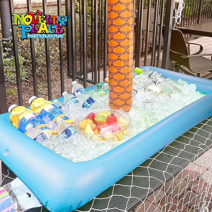 Novelty Place Inflatable Ice Serving Buffet Bar with Drain Plug - Blue Salad Food Tray and Drinks Cooler for Party Picnic & Camping (Pack of 1)