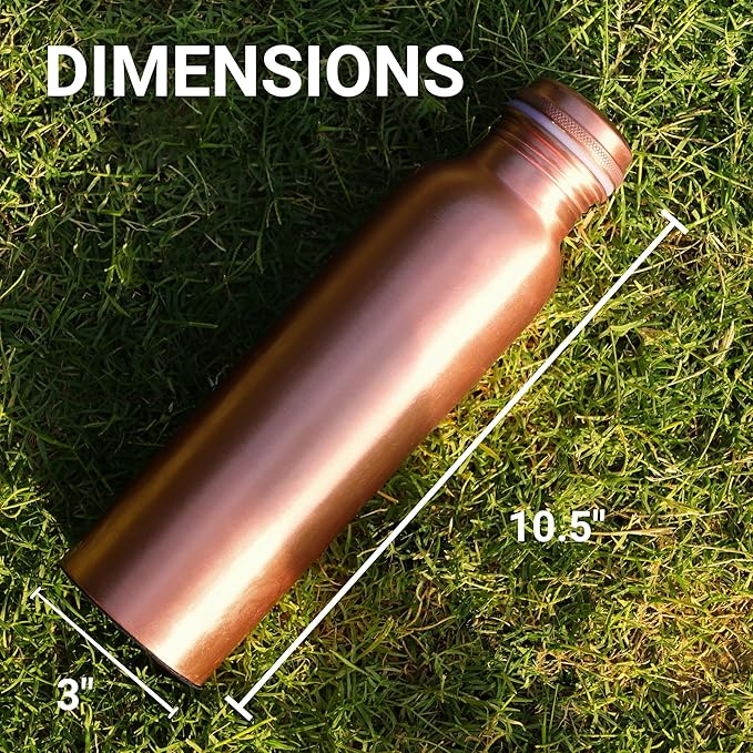 THE ART BOX Copper Water Bottle 32 Oz / 950 ml Large with Anti Slip Bottom Leak Proof Lid Ayurvedic Pure Copper Vessel for Drinking, Travel, Sports, Fitness and Yoga