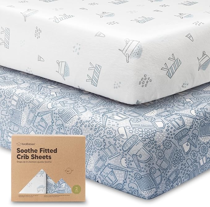 2-Pack Organic Crib Sheets for Boys, Girls - Jersey Fitted Crib Sheet, Baby Crib Sheets Neutral, Crib Mattress Sheet, Cotton Crib Sheets, Breathable Crib Sheet, Baby Mattress Sheets (Excavation)
