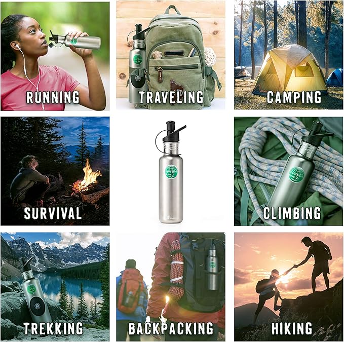 Classic 27oz Filter Bottle Water Bottle stainless steel Camping Hiking Backpacking Outdoor Emergency Elephant