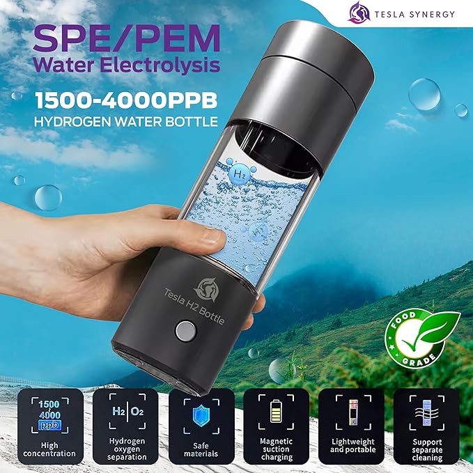 Tesla H2 Bottle Premium Hydrogen Water Bottle, Hydrogen-Rich Water Bottle, Hydrogen Water Generator, H2 Water Bottle, Portable Hydrogen Water Bottle, Hydrogen Water Maker, Hydrogen Water Machine