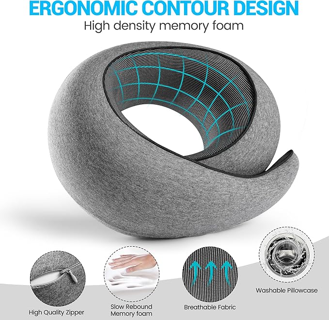 SFXULIX Travel Pillow,Travel Neck Pillow, Memory Foam Neck Pillow Airplane, 360°Travel Pillows for Airplanes, Airplane Pillow, Soft Airplane Neck Pillow Stowable U-Shaped Pillow (Gray)