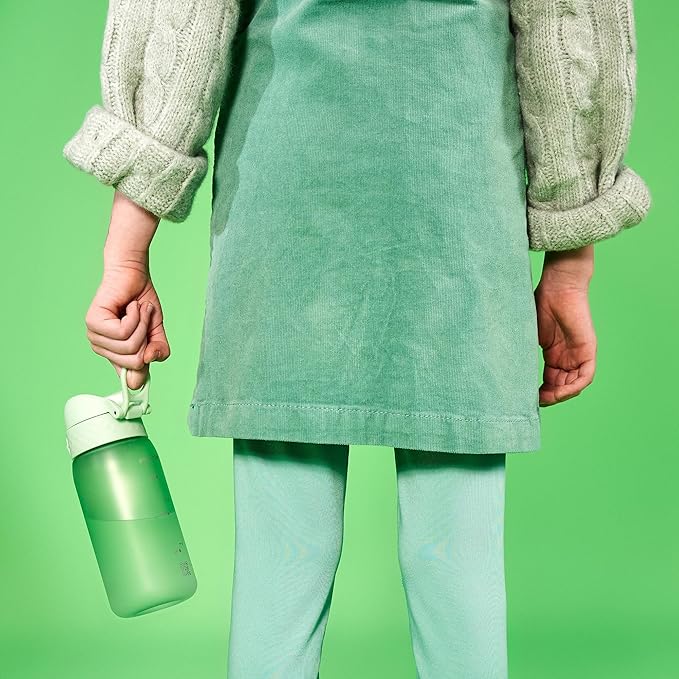 Ion8 Small Water Bottle, 350 ml/12 oz, Leak Proof, Easy to Open, Secure Lock, Dishwasher Safe, BPA Free, Carry Handle, Hygienic Flip Cover, Easy Clean, Odor Free, Carbon Neutral, Surf Green