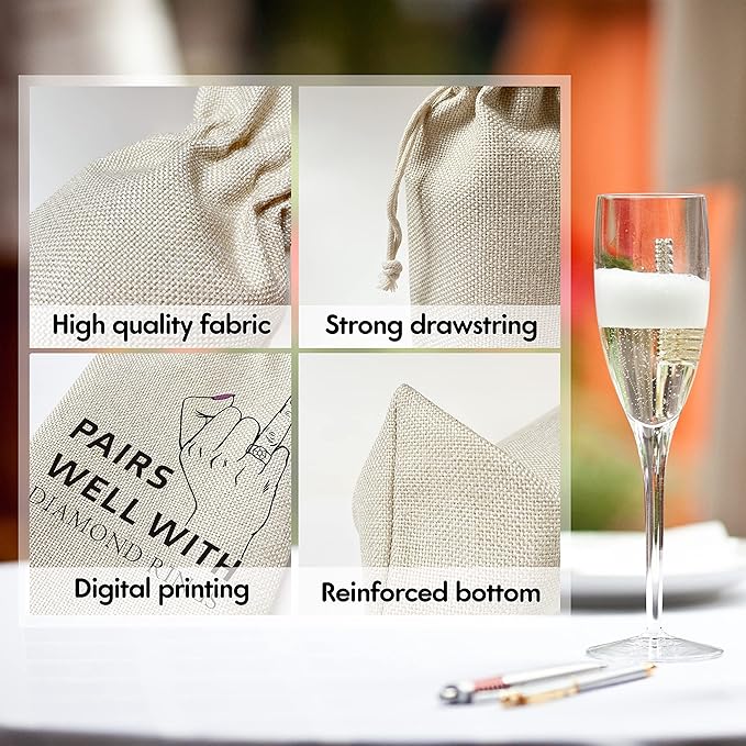 Zodvery Bride Wine Gift Bags - Gift for Couples, Wedding Party, Engagement, Bride-To-Be - Reusable Burlap With Drawstring Gift Bag (5.5"x 13.5")-1 Pcs/jiu024