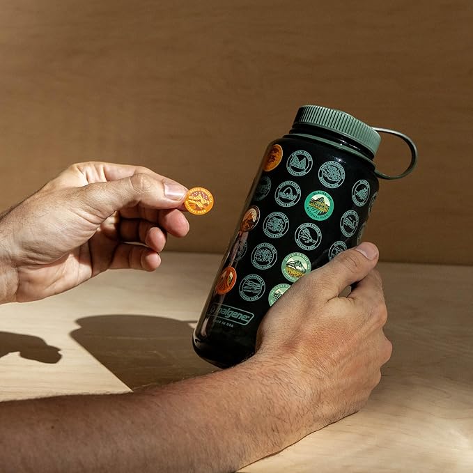 National Parks Plastic Water Bottle with Stickers Kit, Light Weight Adventure Bottle, Waterproof Stickers for Water Bottle, Wide Mouth Lid Bottle 32oz