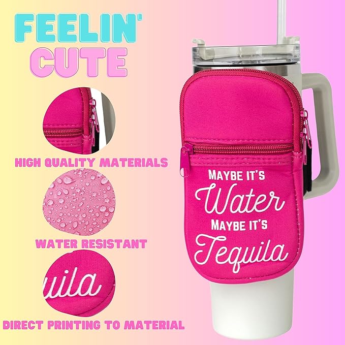 OOTGA Water Bottle Pouch for Stanley | Maybe its Water Maybe its Tequila | Tumbler Pouch for Stanley Quencher 30 & 40 oz | Stanley Cup Accessories | Neoprene Gym Accessory Bag, Outdoor Activities