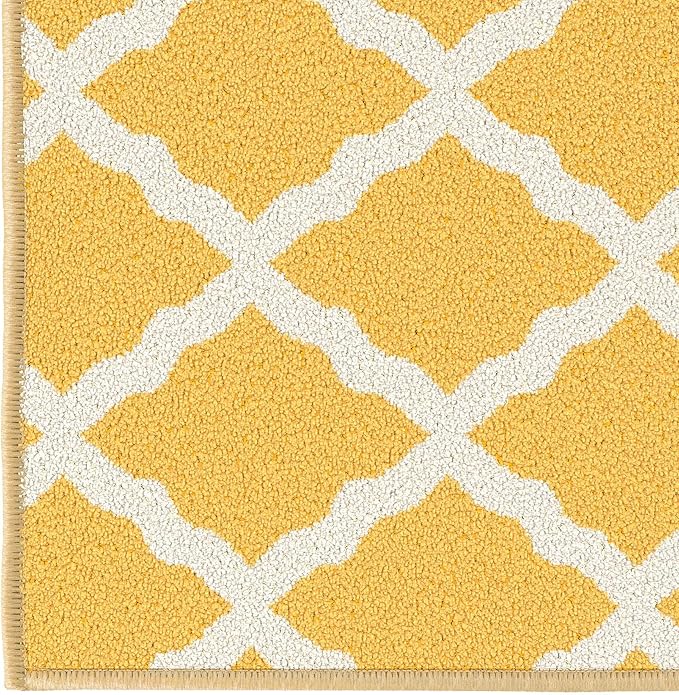 Machine Washable Moroccan Trellis Design Non-Slip Rubberback 3x5 Traditional Indoor Area Rug for Living Room, Bedroom, Kitchen, 3'3" x 5', Yellow